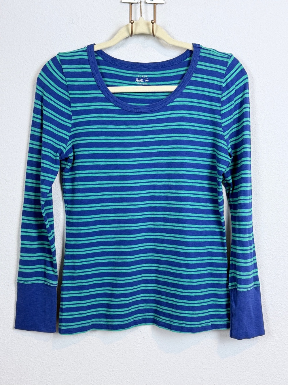 J. Crew Painter Tee Long Sleeve Blue & Green Striped M